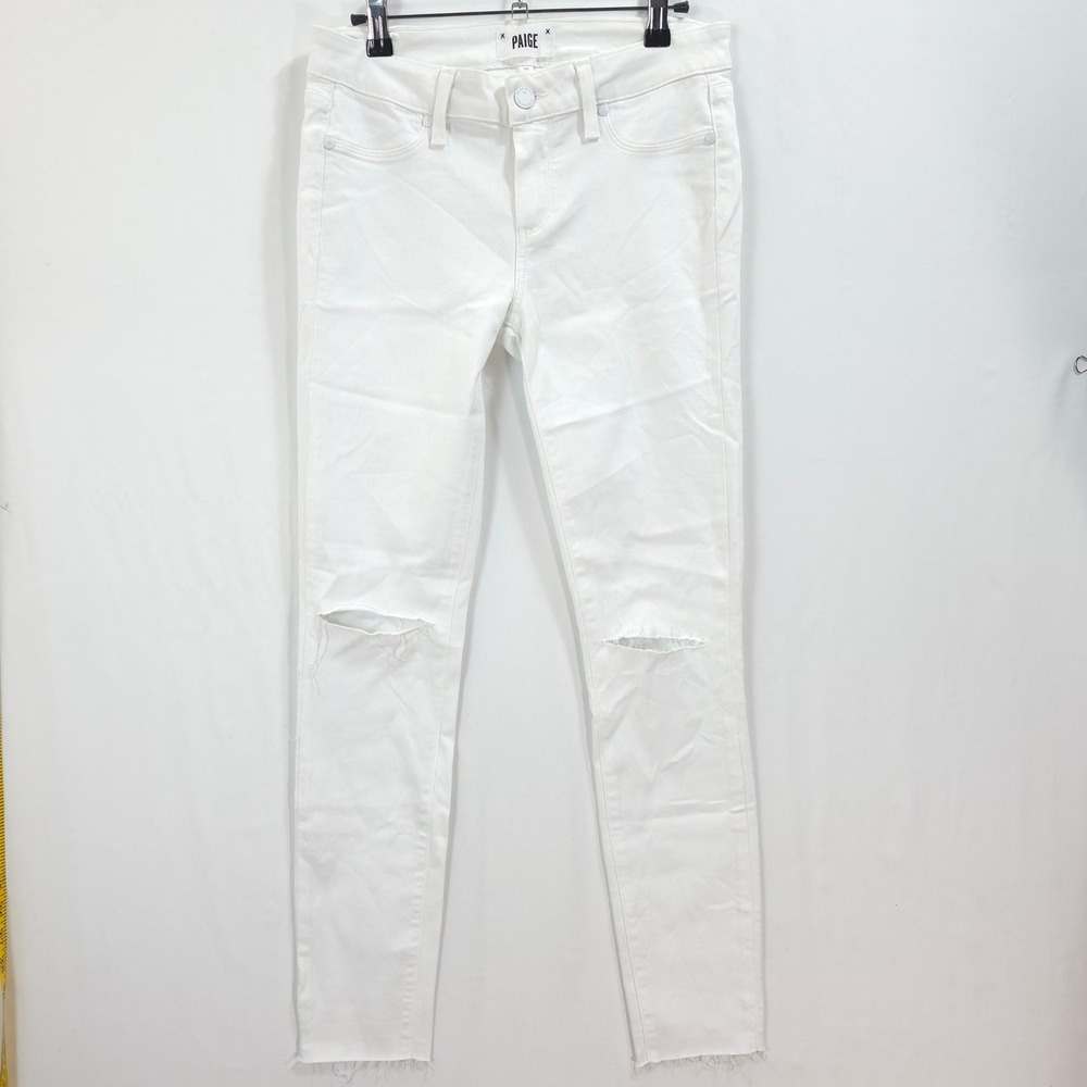 Paige Verdugo Ankle Jeans Women 28 Distressed Knee White Cloud Destructed Skinny